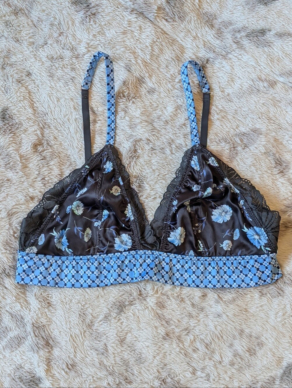 Aerie | Blue Floral Lace Triangle Bralette | Large